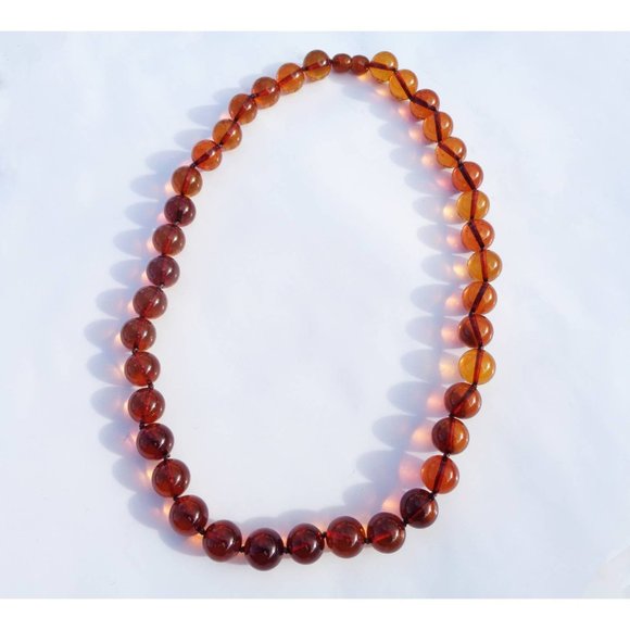 100% NATURAL BALTIC AMBER - Not Pressed 11 mm Round Cognac Beads Necklace 30.4g - Picture 5 of 5